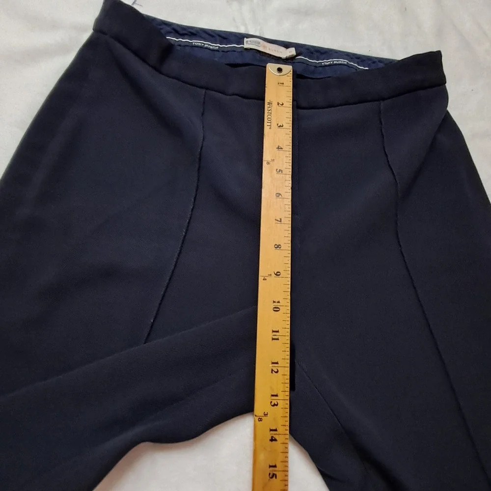 Tory Burch Dress Pants Womens 10 Navy Blue Flare Leg Work Wool Blend Designer